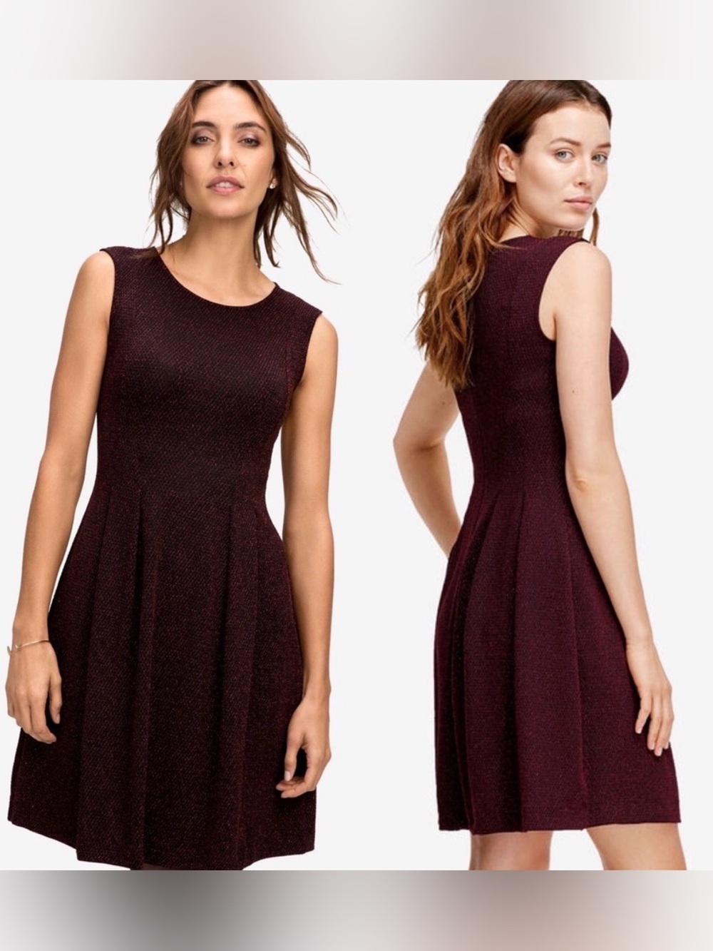 Ellos Sleeveless Burgundy Shimmer A-Line Dress